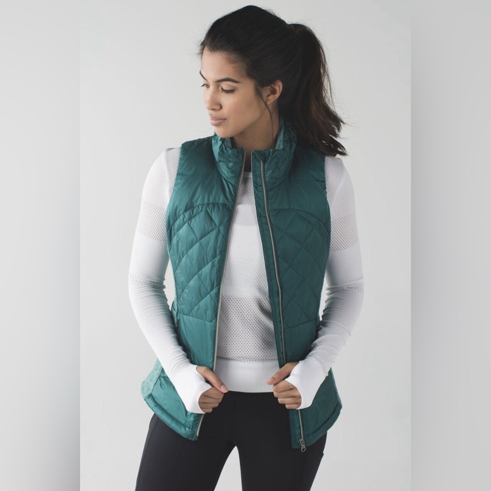Lululemon Down For A Run Quilted Down Puffer Vest Bright Green Teal Sz 4